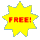 Four yellow star-shaped icons with red text reading FREE! on a gray background, each displaying slight variations in shape and border color.