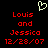 A static digital image with red pixelated text on a black background, featuring names and date below a white heart outline.