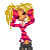 Pixel art contact sheet showing three animated frames of a cartoon character with blonde hair and pink striped top, transitioning from covering face to revealing body, next to text reading "Dumb With Hair!" in blue and pink letters.