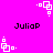 Pixelated white geometric shapes and black text on a bright pink background, with repeated patterns of squares and dots.