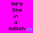 A static image with a bright pink background displays the text "He's One in a million" in black pixelated font, accompanied by a small cyan heart symbol.