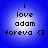 Four identical pixelated blue circular icons display text reading 'i love adam foreva <3' with a gradient background.