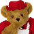 A pixelated cartoon teddy bear wearing a red bow and jacket with green text reading "Original Icons .com" on a dark background.