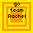 Four orange and yellow square frames with 'go team Rachel' text, each frame has distinct border layers.