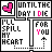 A 4-frame animated contact sheet of a pixel art buddy icon featuring repeated text and heart symbols in black, white, and pink on a gray background.