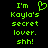 Green pixelated text on black background reads "I'm Kayla's secret lover. shh!" with a heart symbol replacing the 'o' in 'I'm' in the first frame.