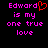 Pixelated text in bright pink and red on black background, with 'Edward' followed by a red heart symbol and 'is my one true love' below.