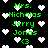 Green text and white pixel hearts on black background with animated heart movement.