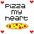 Static pixel art icon with black text reading "Pizza my heart" and a yellow pizza slice graphic, surrounded by four red hearts.