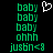 Green pixelated text 'baby' repeated five times, 'ohhh' once, 'justn<8' once, and a white pixelated heart symbol on a black background.