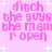 Pink pixelated text on a light pink background with white starbursts, repeating 'ditch the guys the mail r open' in four identical quadrants.