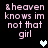 &heaven knows im not that girl text in pink pixelated font with three heart icons on black background, one white and two gray.