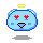 Four 40x40 pixel animated frames of a light blue cartoon character with angel wings and halo, showing two expressions across two variations.