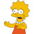 Pixelated character with yellow skin, spiky hair, and red dress extends right arm forward while standing against white background.