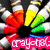 Pixelated icon with a black center, red and yellow curved shapes, green accents, white and gray background elements, and pink text reading 'cray-1' at the bottom.