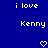 Blue background with white pixelated text 'i love' above 'Kenny', and a small heart symbol below.