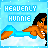 Pixel art contact sheet showing two frames of an animated buddy icon with a cartoon character and text on a blue background.