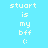 Pixelated text 'stuart is my bff :(' on light blue background with purple highlight changes across three