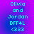 Pixelated cyan text on purple gradient background with four identical showing 'Olivia and Jordan BFF4L (333)' in a