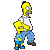 Yellow-skinned cartoon characters in blue shorts and white shirts walking side-by-side against a gray background.