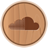 Circular wooden-textured icon with a brown cloud symbol centered on a light brown background.