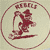 Circular icon with a red border contains a pixelated figure holding a golf club, standing on a golf course with a ball and flagstick visible.