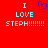 Red background with cyan text reading "I LOVE STEPH!!!!!!!!!" and a blue pixelated heart symbol above the word LOVE.
