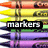 Stack of colored markers and crayons with overlaid text changing across frames.