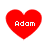 Four red heart-shaped icons with white text "Adam" centered on each, arranged in a against a plain background