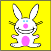 Yellow background with white rabbit and black text reading 'I don't give a shit and it feels great!' in bold font.