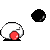 Pixelated animation of a white rounded figure with red circular hands and black feet on gray background, showing sequential movement between static poses.