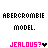 Pixelated text reads 'ABERCROMBIE' in black, 'model.' in smaller black letters below it, and 'JEALOUS?' in pink with a small black heart symbol to the right.