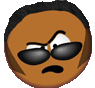 Two side-by-side cartoon faces with brown skin, black hair, and dark sunglasses; one face has a slightly open mouth while the other's mouth is closed.