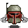Pixelated helmet with red and gray coloring, two white middle-finger gestures on either side, and a small antenna on top.