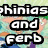 Animated icon featuring cartoon characters Phineas and Ferb with text overlays, showing character expressions against a blurred background.