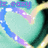Animated heart-shaped icon with blue and purple outline, teal background, yellow accents, displaying sequential text phrases.
