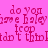 Pixelated text on a pink background with cyan horizontal bars, displaying repeated phrases in red and blue lettering.