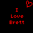 Red pixelated text and heart symbol on black background, with 'I Love Brett' repeated twice.