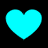 Four cyan heart shapes arranged in a on black background, each with distinct pixelated edges and varying internal brightness levels