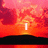 Pixelated sunset scene with text elements changing across frames: 'I', 'Love', and 'charlie' appear sequentially over a fiery orange-red sky and black horizon.