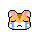 Pixel art of a hamster-like character with closed eyes, pink inner ears, and blue tears streaming down its face against a gray background.