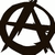 Three dark brown circular symbols with sharp points on a white background, one partially obscured by gray.