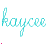 Animated sequence of repeated 'kaycee' text in turquoise script with pink dot patterns, transitioning to include a small red heart and blue heart at the bottom right.