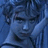 Pixelated blue-toned static image of a person's face with dark hair and closed eyes, rendered in low-resolution digital style.