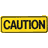 Static yellow rectangular warning sign with black text reading CAUTION on a gray background, rendered in pixelated style with visible dithering and anti-aliasing effects.