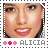 Alicia Keys' face in a pixelated stamp-style icon with three pink stars and 'ALICIA' text below, showing subtle mouth expression changes across frames.