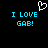 Pixelated cyan text 'I LOVE GAB!' on black background with white heart outline above left text block.