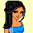 Pixelated character in blue tracksuit with white stripes, long black hair, and text reading 'i love gymnastics' on light yellow background.