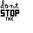 Animated sequence of pixelated text 'dont STOP THE' with color variations and a lower 'LOVE' layer, featuring small blue dots as motion elements.