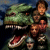 Green reptilian creature with large eyes and open mouth showing teeth, standing beside a human figure with brown hair and orange skin tones, pixelated style on dark background